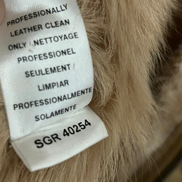 BCBGMaxAzria 100% Leather Sueded Shearling Coat Size Medium Old Money Mob Wife - Picture 12 of 13